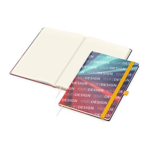 Notizbuch Match-Book Papier-Hardcover individuell bedruckt Gelb | DIN A4 | ohne Werbeanbringung | matt | Cremefarben/Winkelkaro