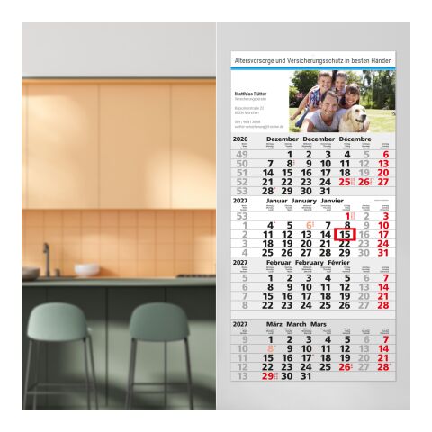 4-Monatskalender Einblatt Mega 4 Post A postoptimiert Hellgrau | 300 × 600 mm | ohne Werbeanbringung