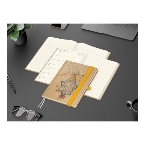 Wochenkalender links + Notizen rechts Match-Hybrid Papier-Hardcover A5 Gelb | DIN A5 | ohne Werbeanbringung | Naturpapier braun