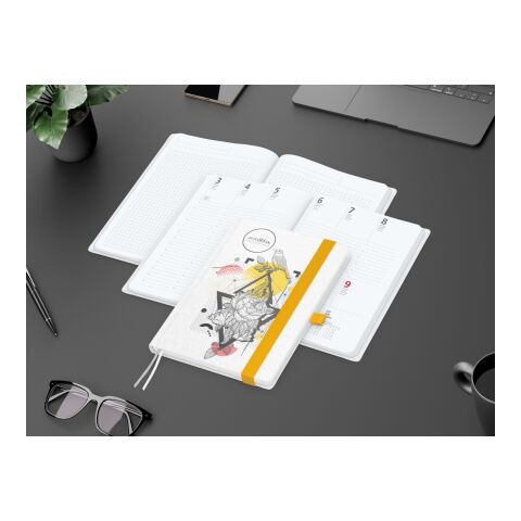 Wochenkalender vorne + Notizen hinten Match-Hybrid Papier-Hardcover Gelb | ohne Werbeanbringung | Naturpapier weiß