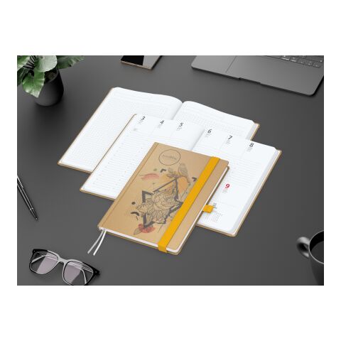 Wochenkalender vorne + Notizen hinten Match-Hybrid Papier-Hardcover Gelb | DIN A5 | ohne Werbeanbringung | Naturpapier braun