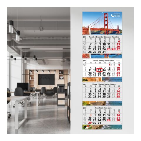 4-Monatskalender Mehrblock Quadro Wire-O 4 Wire-O-Bindung Hellgrau | 335 × 995 mm | ohne Werbeanbringung | ohne Werbeanbringung | ohne Werbeanbringung