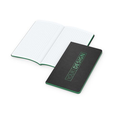 Notizbuch Tablet-Book Farbschnitt Naturkarton-Softcover schwarz Schwarz | 94 × 152 mm | ohne Werbeanbringung | grün/grün | 94 × 152 mm / Winkelkaro