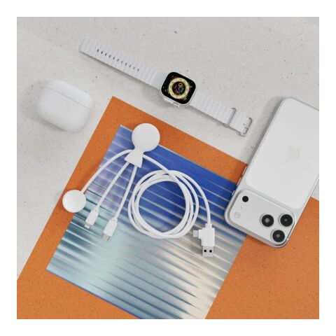 Xoopar Mr. Bio Long Multi-Kabel für Apple/Samsung Watch 1 Meter Weiss | 1-farbiger Tampondruck | Seite 1 | Ø 23 mm