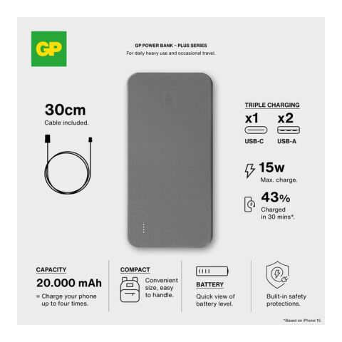 GP B+ Serie Powerbank 20000 mAh Schwarz | ohne Werbeanbringung | Nicht verfügbar | Nicht verfügbar