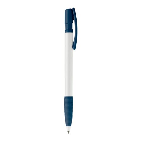 Kugelschreiber Nash Hardcolour mit Gummigriff Weiss-Dunkelblau | 1-farbiger Siebdruck | 90° vom Clip | 33 mm x 25 mm | Nicht verfügbar