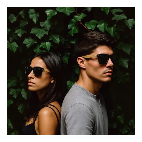 Justin RPC-Sonnenbrille mit Bambus UV400 schwarz | 1-farbiger Tampondruck | 1 cm vom rechten Scharnier | 50 mm x 8 mm | Nicht verfügbar