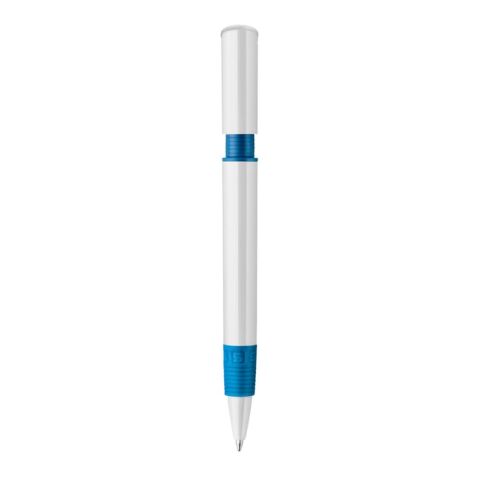 Kugelschreiber S40 Grip hardcolour Weiss-Blau Weiss | 1-farbiger Tampondruck | in Verlängerung vom Clip | 40 mm x 8 mm | Nicht verfügbar