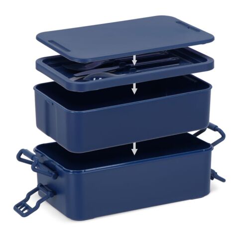 Doppelte Lunchbox mit Besteck Marineblau | ohne Werbeanbringung | Nicht verfügbar | Nicht verfügbar