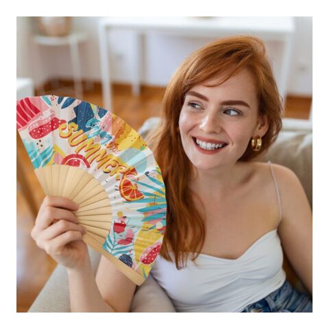 Fächer aus Holz mit R-PET Weiß/transparent | ohne Werbeanbringung | Nicht verfügbar | Nicht verfügbar