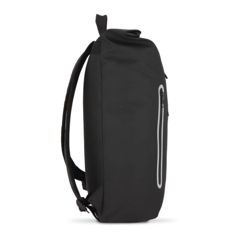PU-beschichteter R-PET 600D Rolltop-Rucksack 20L Schwarz