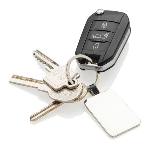 Eckiger Schlüsselring aus RCS rec. Zinklegierung silber | ohne Werbeanbringung | Nicht verfügbar | Nicht verfügbar