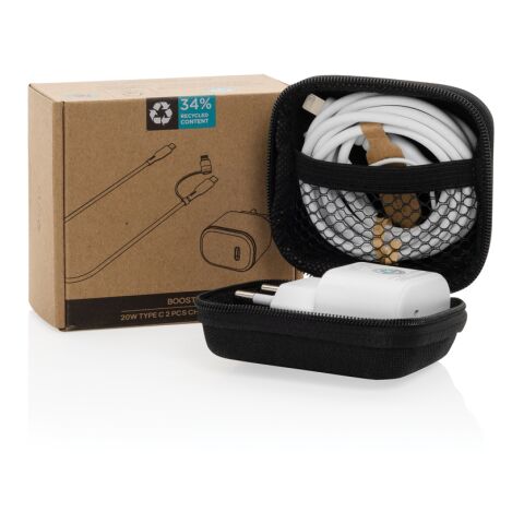 Boost 2-tlg. 20W Type-C Ladeset aus RCS recyceltem PET schwarz | ohne Werbeanbringung | Nicht verfügbar | Nicht verfügbar
