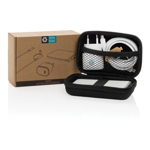 Surge 3-tlg. 20W Type-C Ladeset aus RCS recyceltem PET schwarz | ohne Werbeanbringung | Nicht verfügbar | Nicht verfügbar