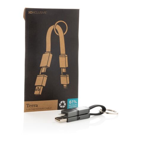 Terra 4-in-1 Schnellladekabel für den Schlüsselbund aus rAlu grau | ohne Werbeanbringung | Nicht verfügbar | Nicht verfügbar