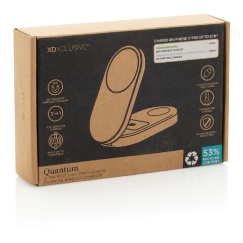 Quantum Ultra-Fast 3-in-1 25W faltbarer Wireless Charger grau-schwarz | ohne Werbeanbringung | Nicht verfügbar | Nicht verfügbar