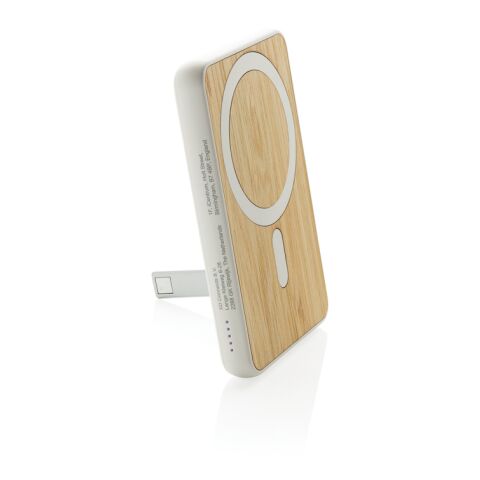 Zen 5000mAh 5W magnetische Bambus-Powerbank aus RCS rPlastik weiß | ohne Werbeanbringung | Nicht verfügbar | Nicht verfügbar
