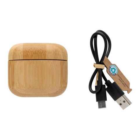 TWS-Kopfhörer aus RCS recyceltem Kunststoff und Bambus braun | ohne Werbeanbringung | Nicht verfügbar | Nicht verfügbar