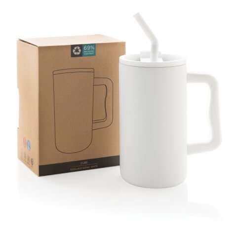Cube Becher aus RCS recyceltem Stahl 800ml weiß | ohne Werbeanbringung | Nicht verfügbar | Nicht verfügbar
