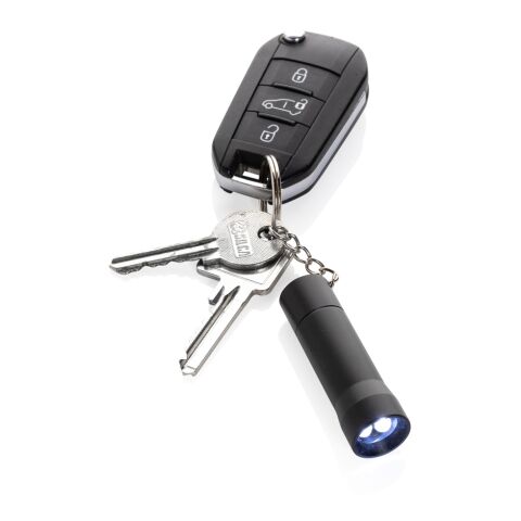 Flash Schlüsselanhänger-Taschenlampe aus RCS rec. Aluminium schwarz | ohne Werbeanbringung | Nicht verfügbar | Nicht verfügbar