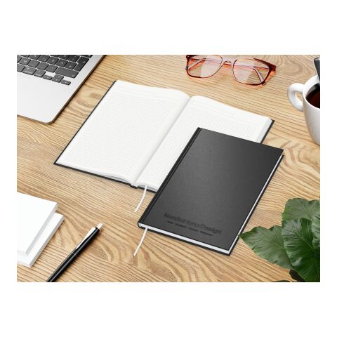 Notizbuch Note-Book RECYCLING Ecken spitz Naturpapier-Hardcover schwarz Schwarz | DIN A5 | ohne Werbeanbringung | Winkelkaro