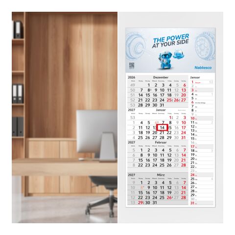 4-Monatskalender Einblatt Konzept 4 Post EXPRESS mit Streifenkalendarium Hellgrau | 300 × 600 mm | ohne Werbeanbringung