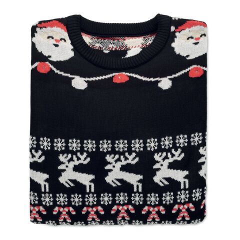 Weihnachts-LED-Pullover L/XL schwarz | 1-farbiger Transferdruck | Vorderseite | 280 mm x 50 mm | 150