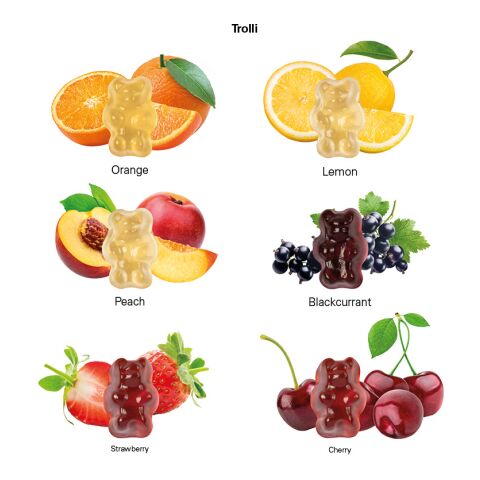 Tetraeder 15 g Trolli 30% Fruchtsaft Bärchen weiß | ohne Werbeanbringung | Folie 50% Papier