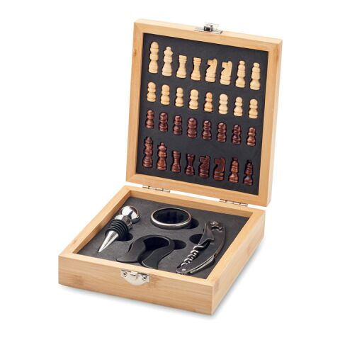 Weinset mit Schachspiel holzfarben | ohne Werbeanbringung | Nicht verfügbar | Nicht verfügbar