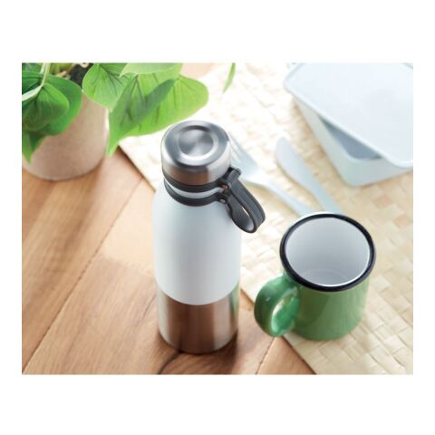 Doppelwandige Trinkflasche Silikonbeschichtung weiß | ohne Werbeanbringung | Nicht verfügbar | Nicht verfügbar | Nicht verfügbar