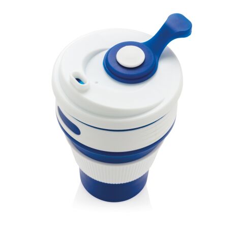 faltbarer Silikon-Becher mit Deckel blau | ohne Werbeanbringung | Nicht verfügbar | Nicht verfügbar