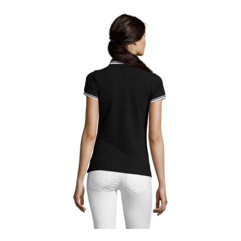 PASADENA Damen Polo 200g schwarz / weiß | L | 1-farbiger Siebdruck | Vorderseite Brust | 100 mm x 100 mm | Nicht verfügbar