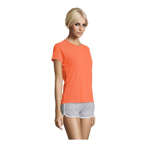 SPORTY DAMENT-SHIRT  140g neon orange | XS | 1-farbiger Siebdruck | Rechter Arm | 100 mm x 70 mm | Nicht verfügbar