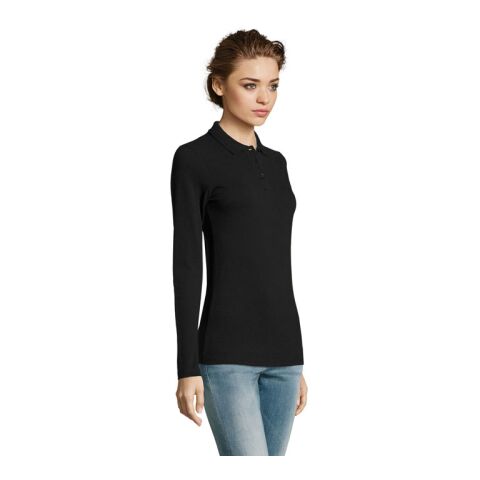 PERFECT DAMEN LSL POLO 180 schwarz | L | 1-farbiger Siebdruck | Vorderseite | 200 mm x 200 mm | Nicht verfügbar