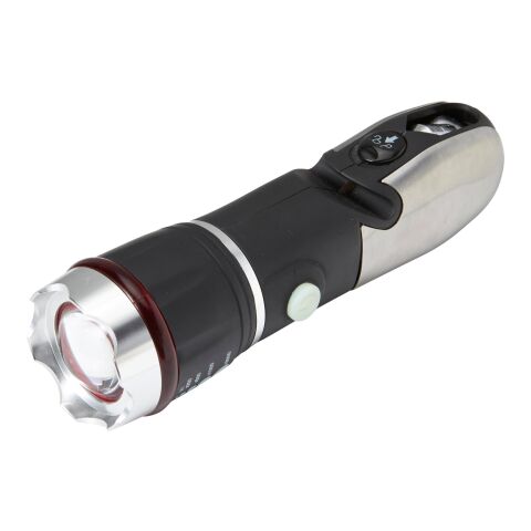 Multifunktionstaschenlampe &#039;Emergency&#039; aus ABS-Kunststoff/Edelstahl/Silikon Schwarz | ohne Werbeanbringung | Nicht verfügbar | Nicht verfügbar