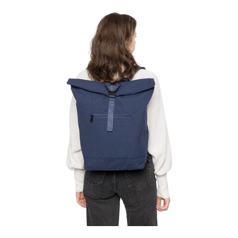 Rolltop-Rucksack Thaddeus aus recyceltem Poly-Baumwollgewebe (330 g/m²) Blau | ohne Werbeanbringung | Nicht verfügbar | Nicht verfügbar