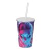 Trinkbecher "Vital", 500 ml mit Deckel und Strohhalm transparent-milchig