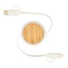 Chechia 100cm 5-in-1 Kabel aus recyceltem Kunststoff, einziehbar, für Datenübertragung und 45W Schnellladung mit Bambusdetails Standard | weiß | ohne Werbeanbringung | Nicht verfügbar | Nicht verfügbar