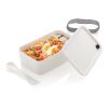 PP Lunchbox mit Göffel weiß | ohne Werbeanbringung | Nicht verfügbar | Nicht verfügbar