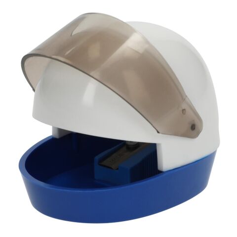 Bleistiftspitzer &quot;Helm&quot; weiß | 1-farbiger Tampondruck | auf den Boden | 25 mm x 35 mm