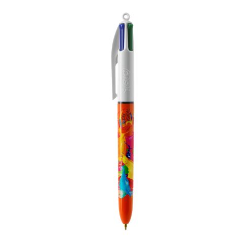BIC® 4 Colours Fine Kugelschreiber Weiß-orange | 1-farbiger Siebdruck | Upper Part-Gegenüber vom Clip | 22.00 mm x 10.00 mm