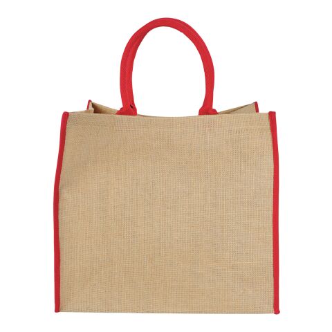 The Large Jute Tragetasche Priority | natur-rot | 1-farbiger Siebdruck | Rückseite | 280 mm x 220 mm