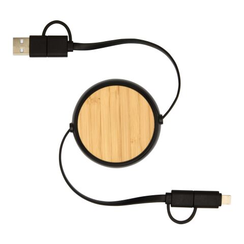 Chechia 100cm 5-in-1 Kabel aus recyceltem Kunststoff, einziehbar, für Datenübertragung und 45W Schnellladung mit Bambusdetails Standard | schwarz | ohne Werbeanbringung | Nicht verfügbar | Nicht verfügbar