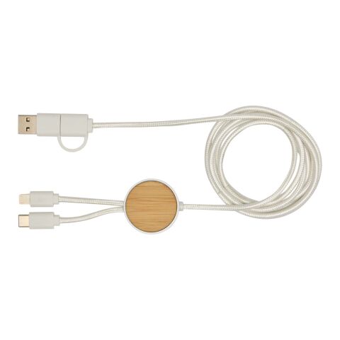 Chechia 150 cm 5-in-1 Kabel aus recyceltem Kunststoff für Datenübertragung und 27W Schnellladung mit Bambusdetails Standard | weiß | ohne Werbeanbringung | Nicht verfügbar | Nicht verfügbar