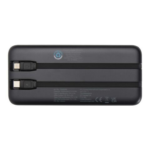 Adhil 10 W 10.000 mAh Powerbank aus recyceltem Kunststoff mit 2 integrierten Kabeln Standard | schwarz | ohne Werbeanbringung | Nicht verfügbar | Nicht verfügbar