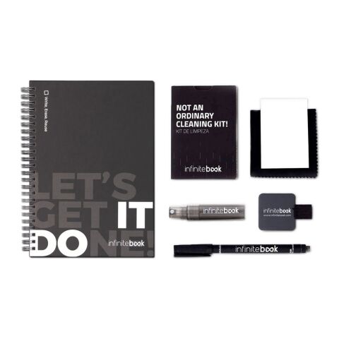 STARTER KIT INFINITEBOOK. Set bestehend aus einem Infinitebook mit Hardcover, einem Reinigungsset, einem Marker und einem Kugelschreiberhalter schwarz | ohne Werbeanbringung | Nicht verfügbar | Nicht verfügbar | Nicht verfügbar