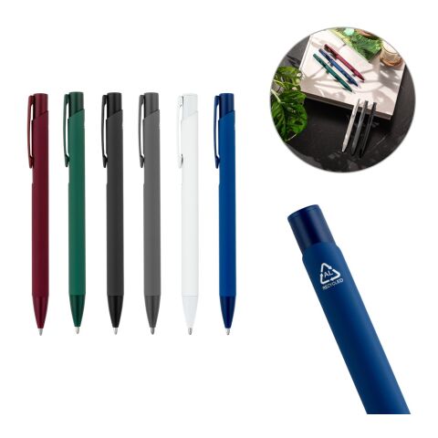 CLINT. Blauschreibender Kugelschreiber aus recyceltem Aluminium (100% rAL) mit Gummibeschichtung Schwarz | ohne Werbeanbringung