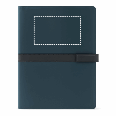 SANDERSON FOLDER. A4-Ordner aus PU (50% recycelt) mit Magnetverschluss und Notizblock mit linierten Seiten Blau | ohne Werbeanbringung | Nicht verfügbar | Nicht verfügbar | Nicht verfügbar