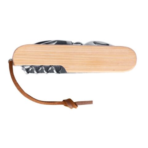 RYKER. Multifunktionales Taschenmesser aus Bambus und Edelstahl mit PU-Griff Beige | ohne Werbeanbringung