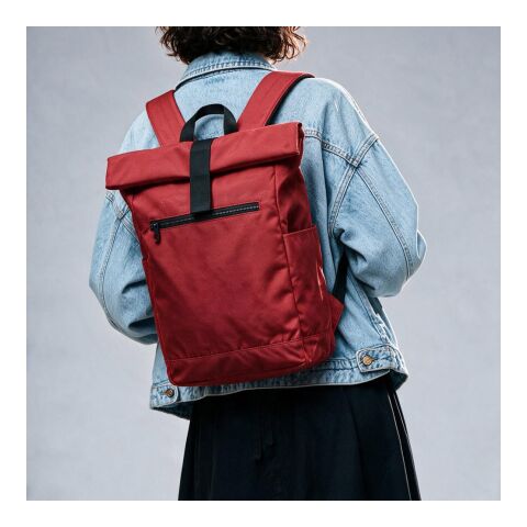 Rome Rucksack 12L aus rPET. Mit Rolltop-Design und Klettverschluss. Rot